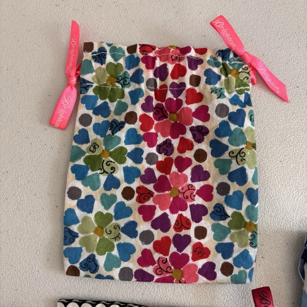 Brighton Cloth Jewelry Gift Bags Lot Of 3 Floral Hearts